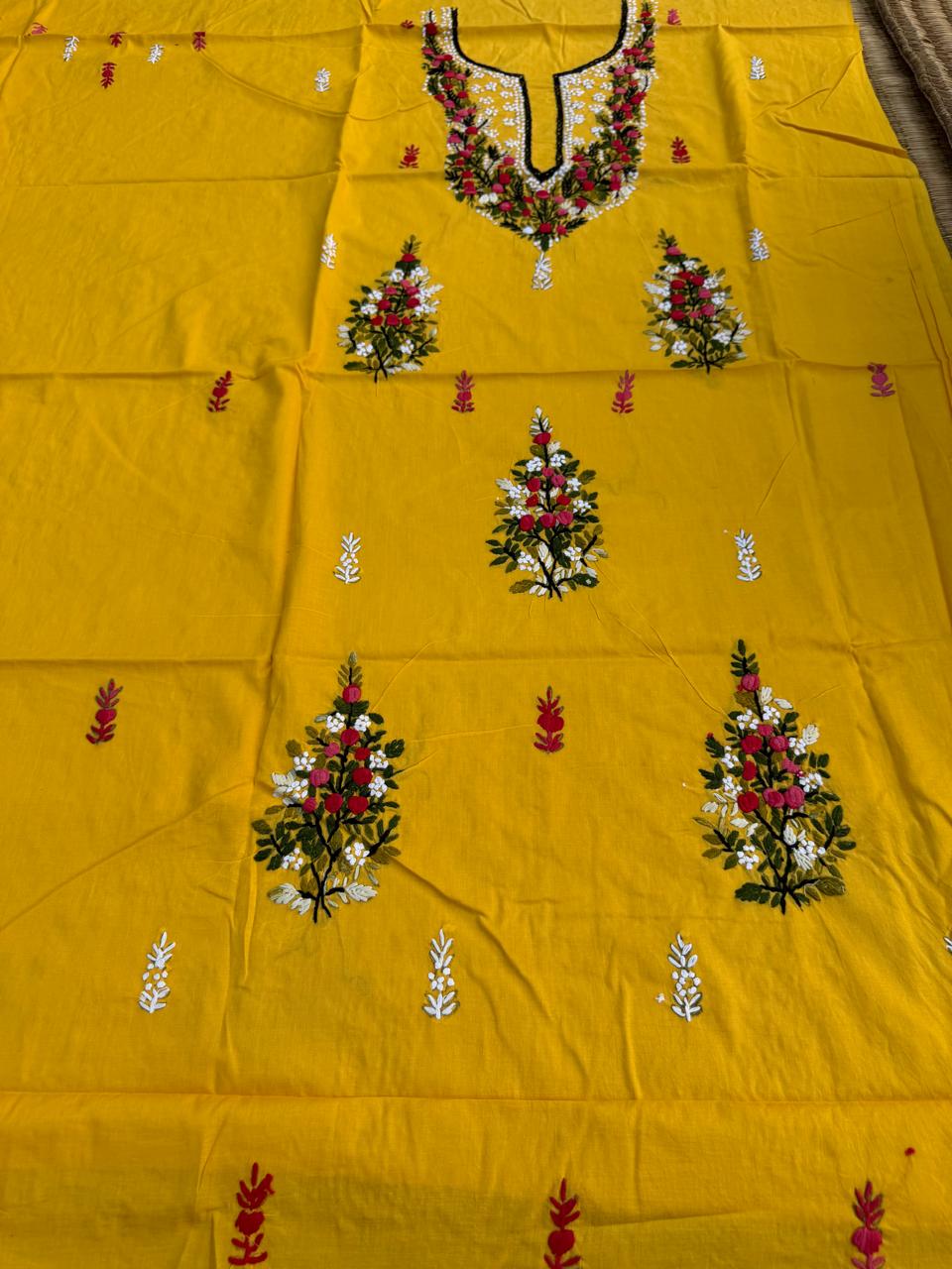 Hand Embroidered Pure Cotton Kurti Material | 3 Meter Premium Fabric | Made in India
