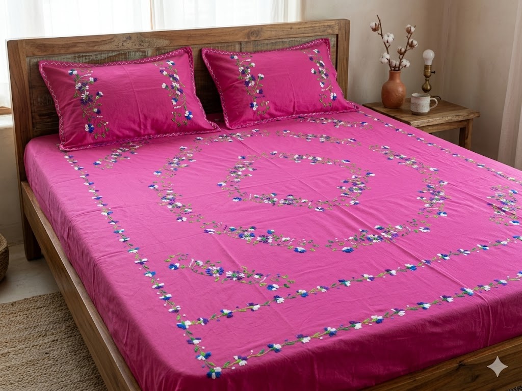 Chikonwala's Hand Embroidered Floral Design Bedsheet