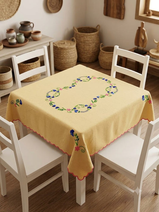 Hand Embroidered Four Seater Floral Table Cover