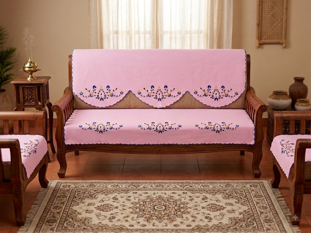 Hand Embroidered Sofa Cover (3+1+1 Seater)