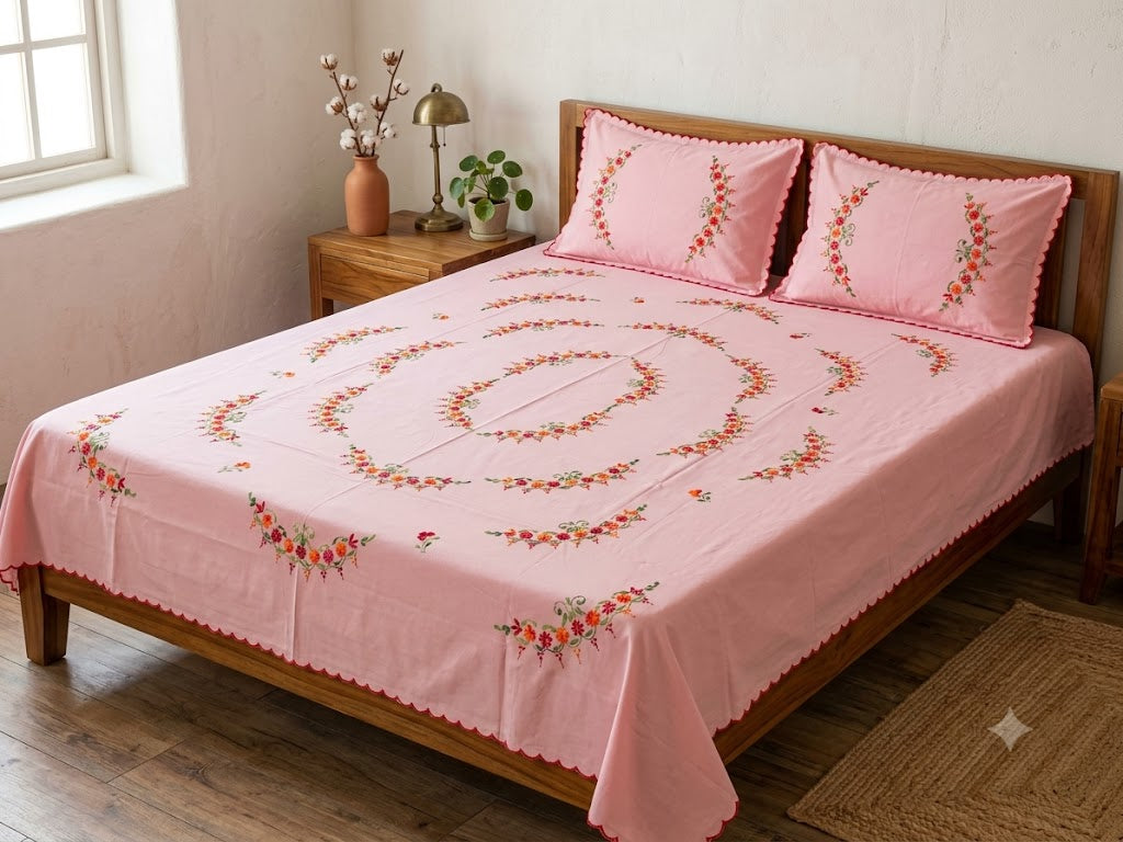 Chikonwala's Hand Embroidered Floral Design Bedsheet