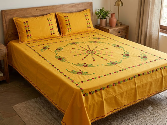 Chikonwala's Hand Embroidered Floral Design Bedsheet