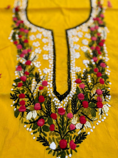 Hand Embroidered Pure Cotton Kurti Material | 3 Meter Premium Fabric | Made in India