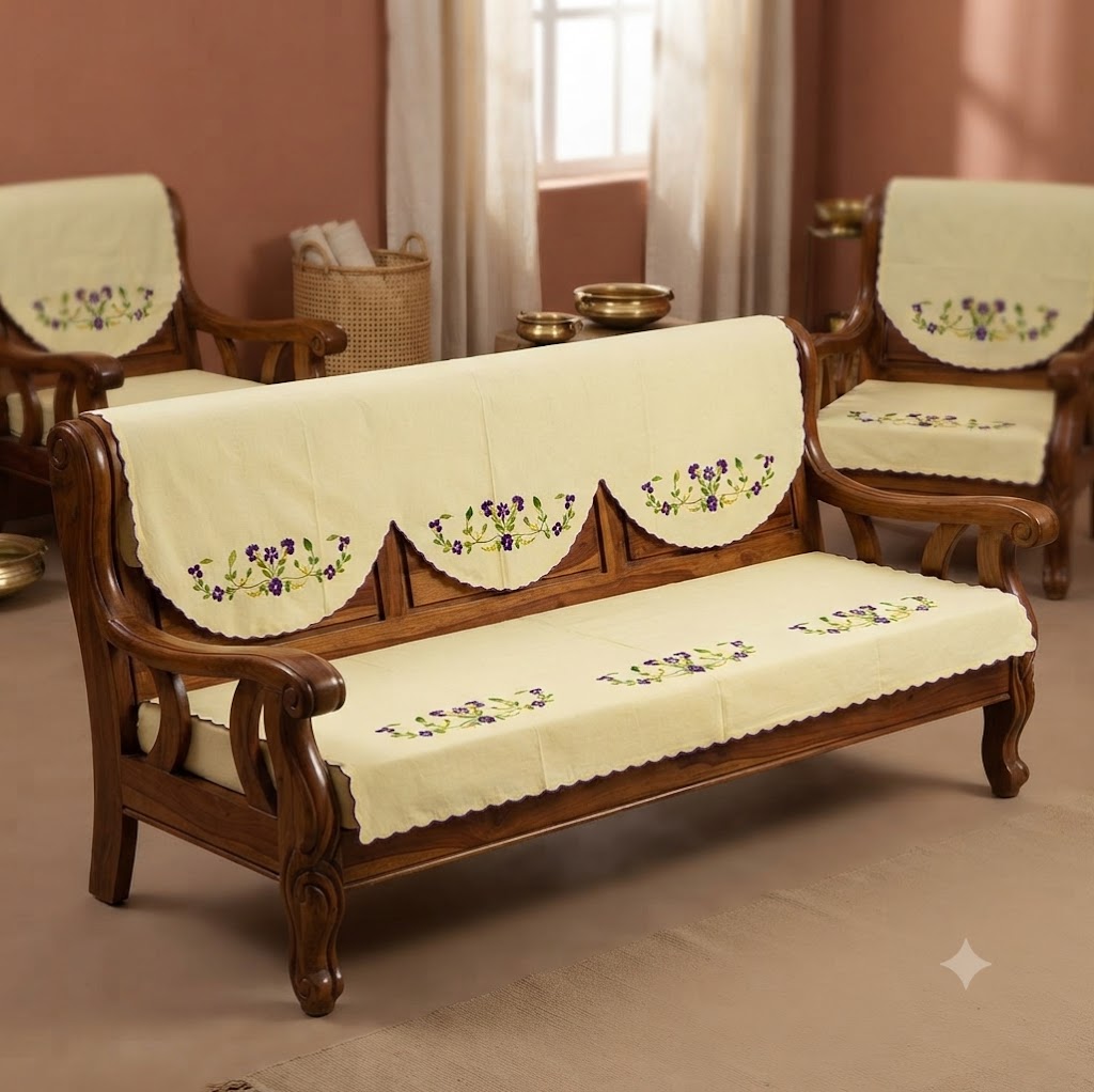 Hand Embroidered Sofa Cover (3+1+1 Seater)