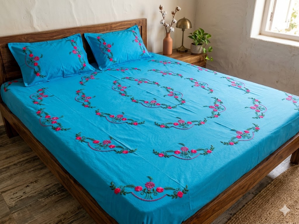 Chikonwala's Hand Embroidered Pure Cotton Bedsheet