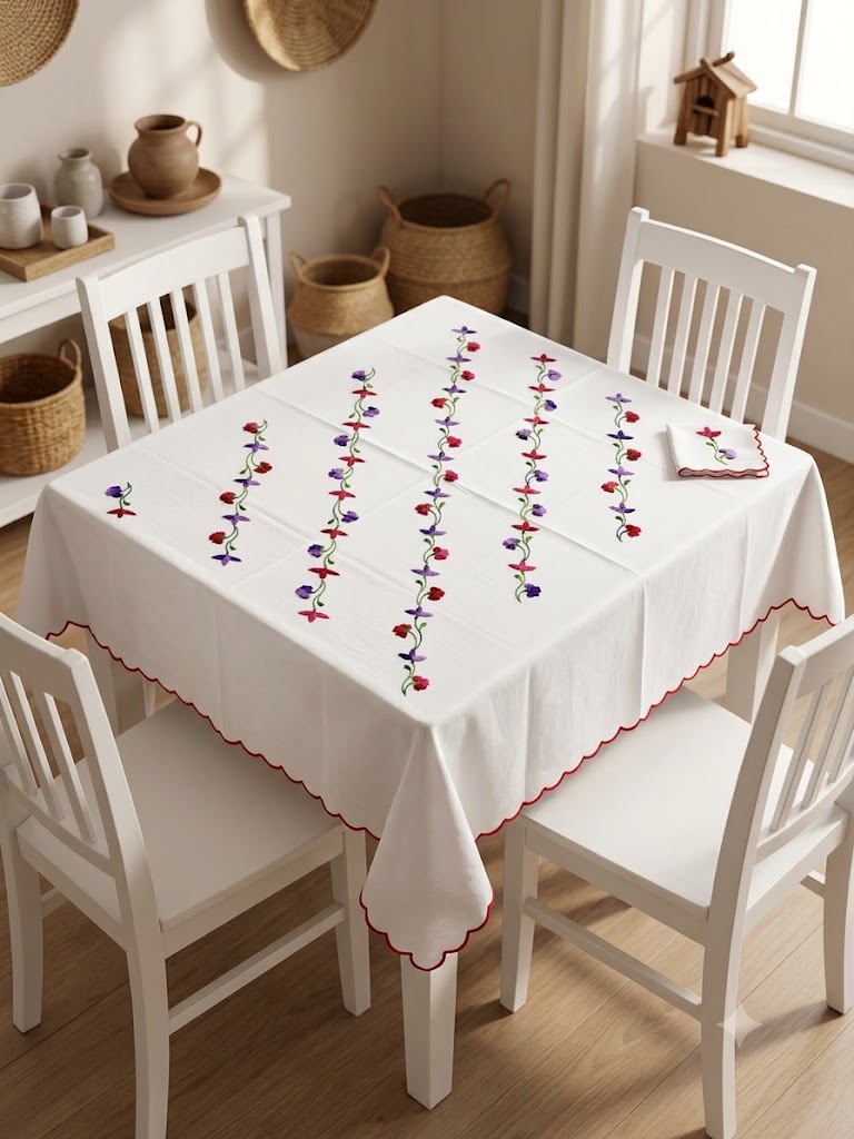 Hand Embroidered Four Seater Floral Table Cover