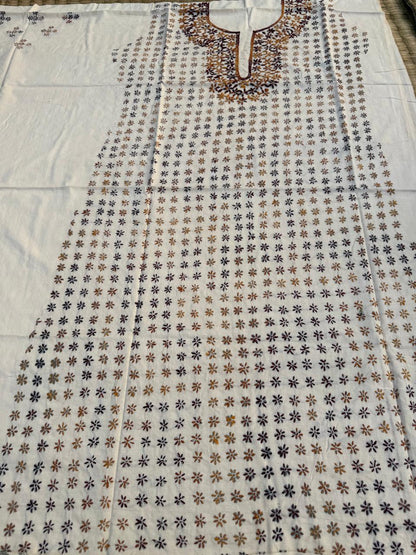 Hand Embroidered Pure Cotton Kurti Material | 3 Meter Premium Fabric | Made in India