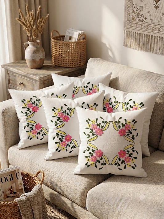 Hand Embroidered Cotton Cushion Covers (Set of 5)