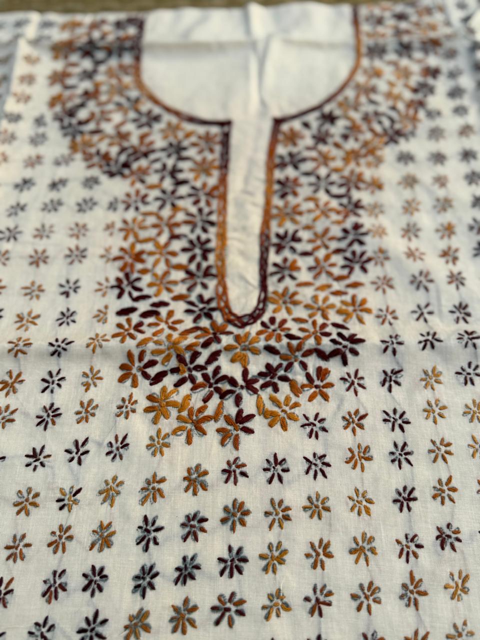 Hand Embroidered Pure Cotton Kurti Material | 3 Meter Premium Fabric | Made in India