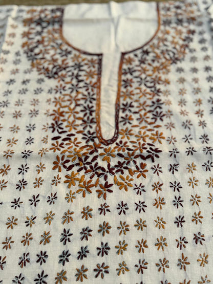 Hand Embroidered Pure Cotton Kurti Material | 3 Meter Premium Fabric | Made in India