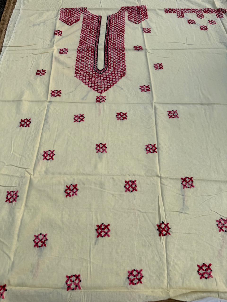 Hand Embroidered Pure Cotton Kurti Material | 3 Meter Premium Fabric | Made in India