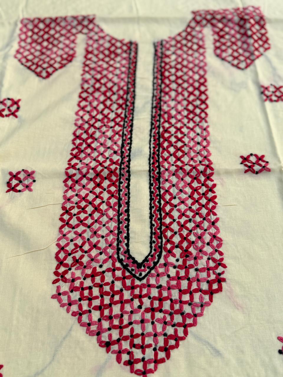 Hand Embroidered Pure Cotton Kurti Material | 3 Meter Premium Fabric | Made in India