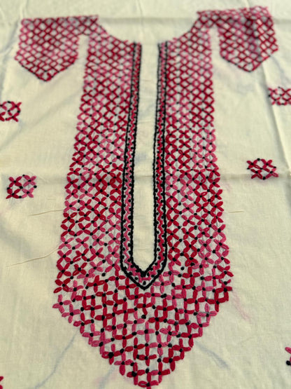 Hand Embroidered Pure Cotton Kurti Material | 3 Meter Premium Fabric | Made in India