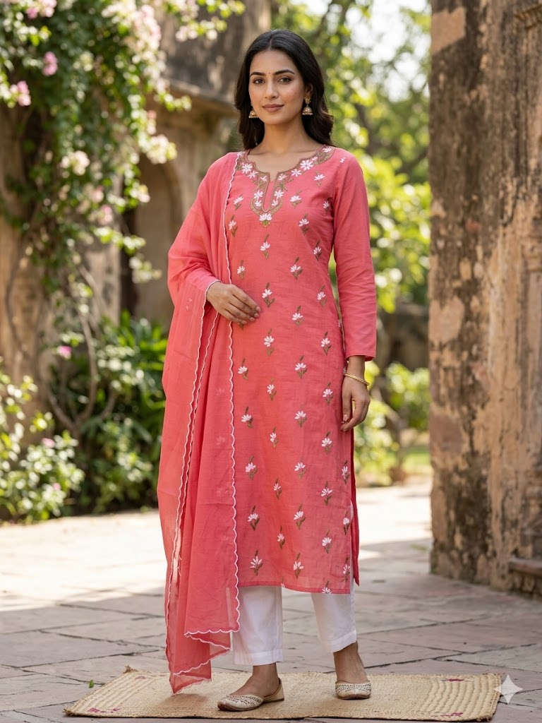 Chikonwala's Exclusive Hand Embroidered Organdy Cotton Dress Material – CHIKONWALA