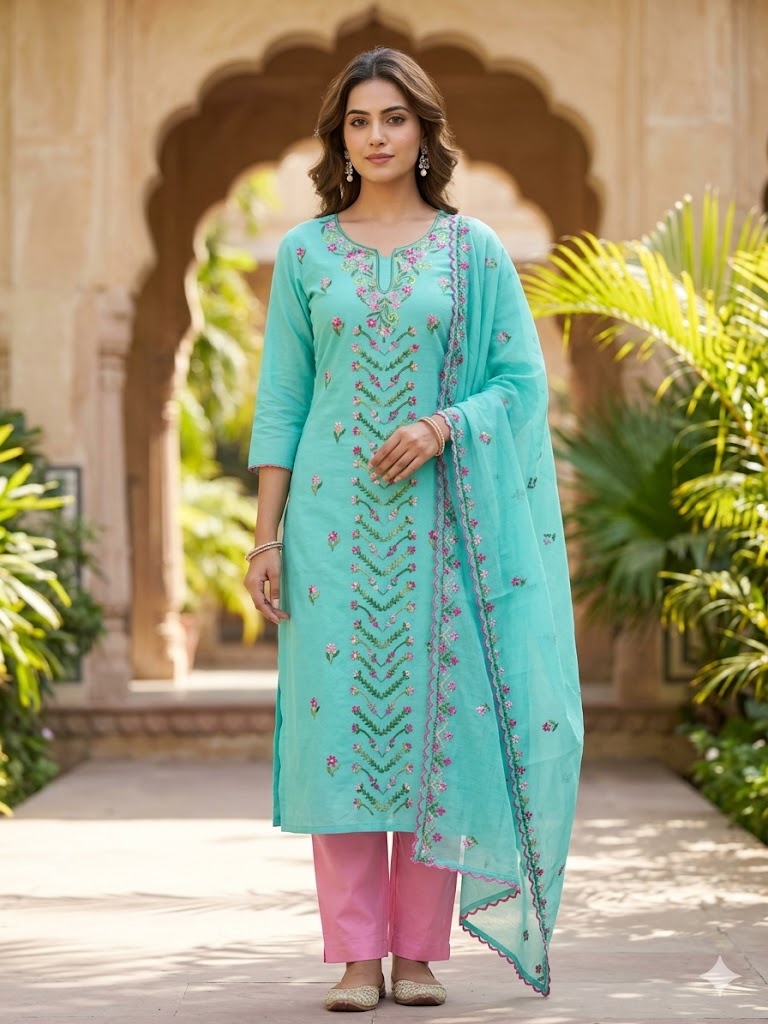 Chikonwala's Exclusive Hand Embroidered Organdy Cotton Dress Material