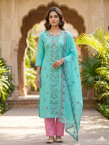 Chikonwala's Exclusive Hand Embroidered Organdy Cotton Dress Material