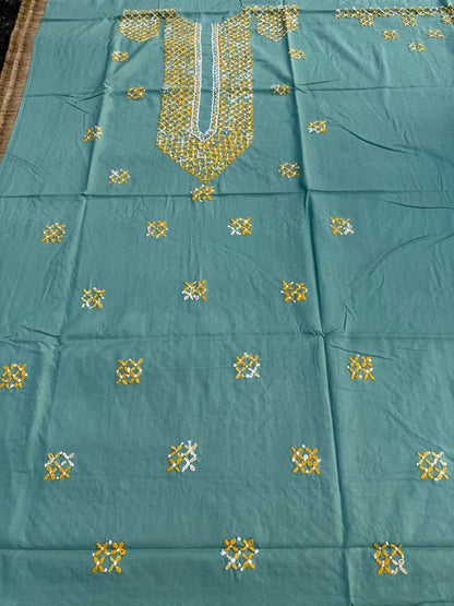 Hand Embroidered Pure Cotton Kurti Material | 3 Meter Premium Fabric | Made in India