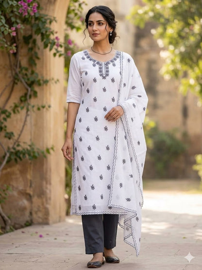 Chikonwala's Exclusive Hand Embroidered Organdy Cotton Dress Material