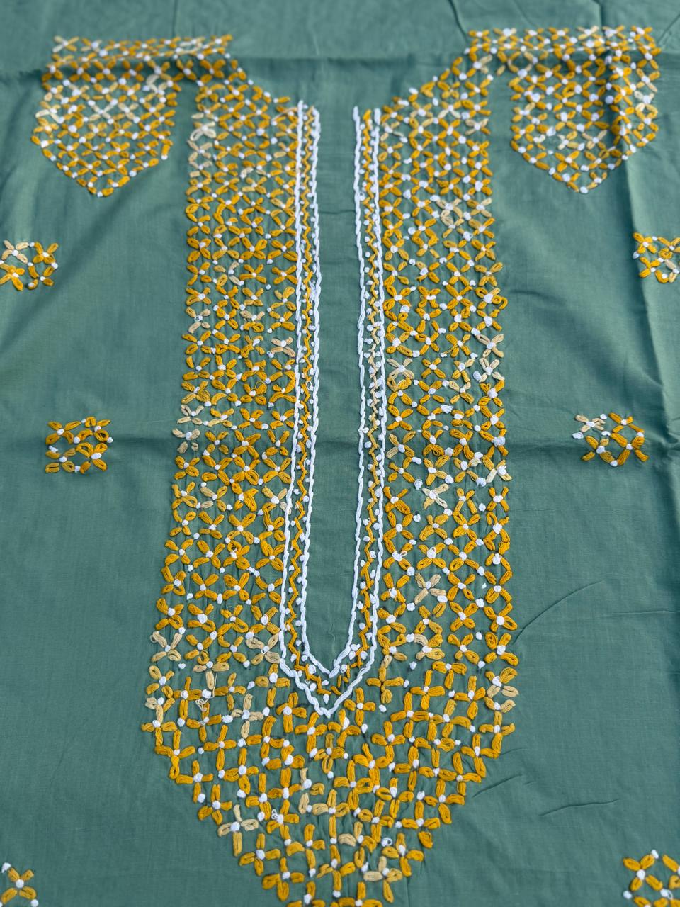 Hand Embroidered Pure Cotton Kurti Material | 3 Meter Premium Fabric | Made in India