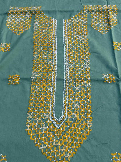 Hand Embroidered Pure Cotton Kurti Material | 3 Meter Premium Fabric | Made in India