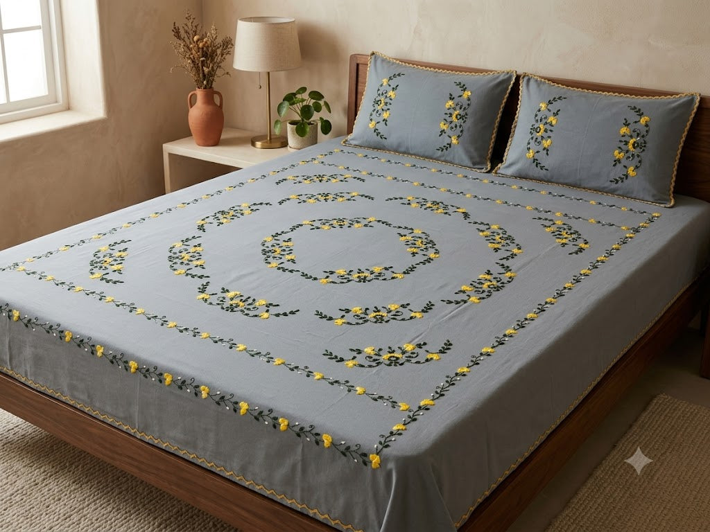 Chikonwala's Hand Embroidered Floral Design Bedsheet
