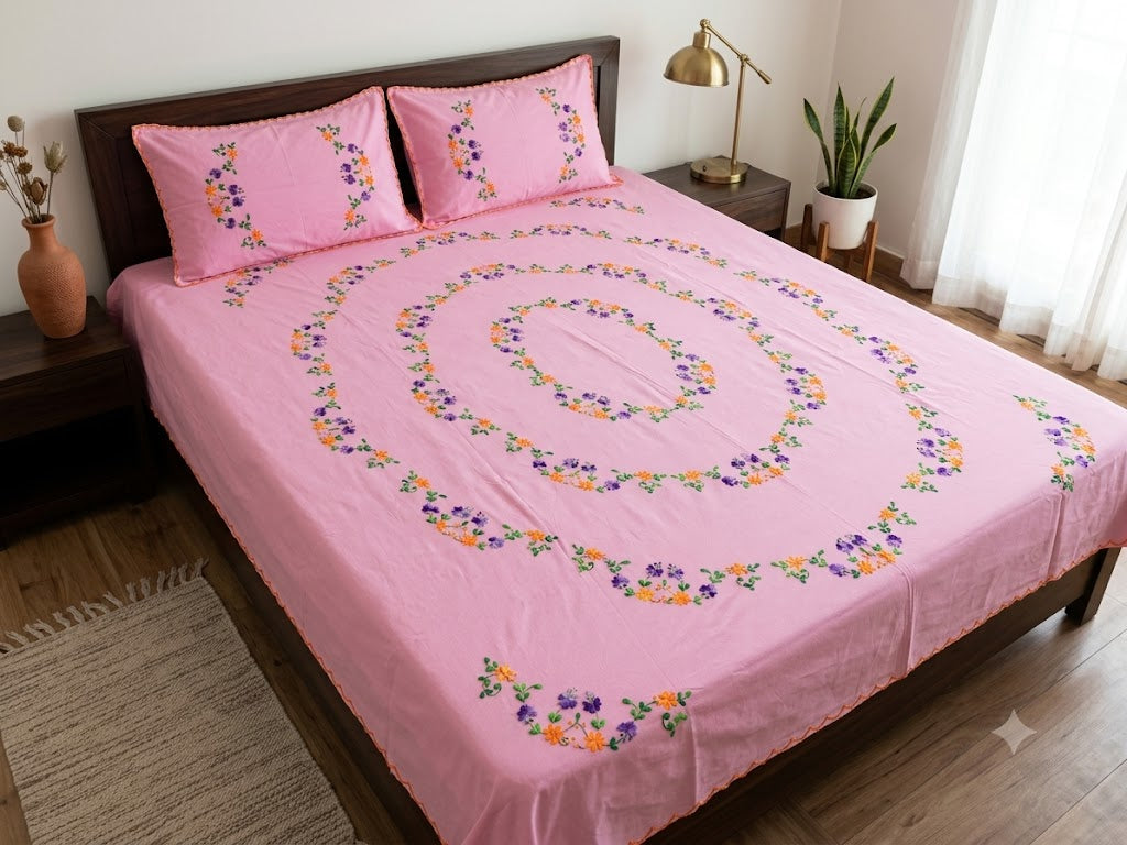 Chikonwala's Hand Embroidered Floral Design Bedsheet
