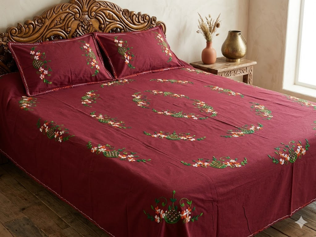 Chikonwala's Hand Embroidered Pure Cotton Bedsheet