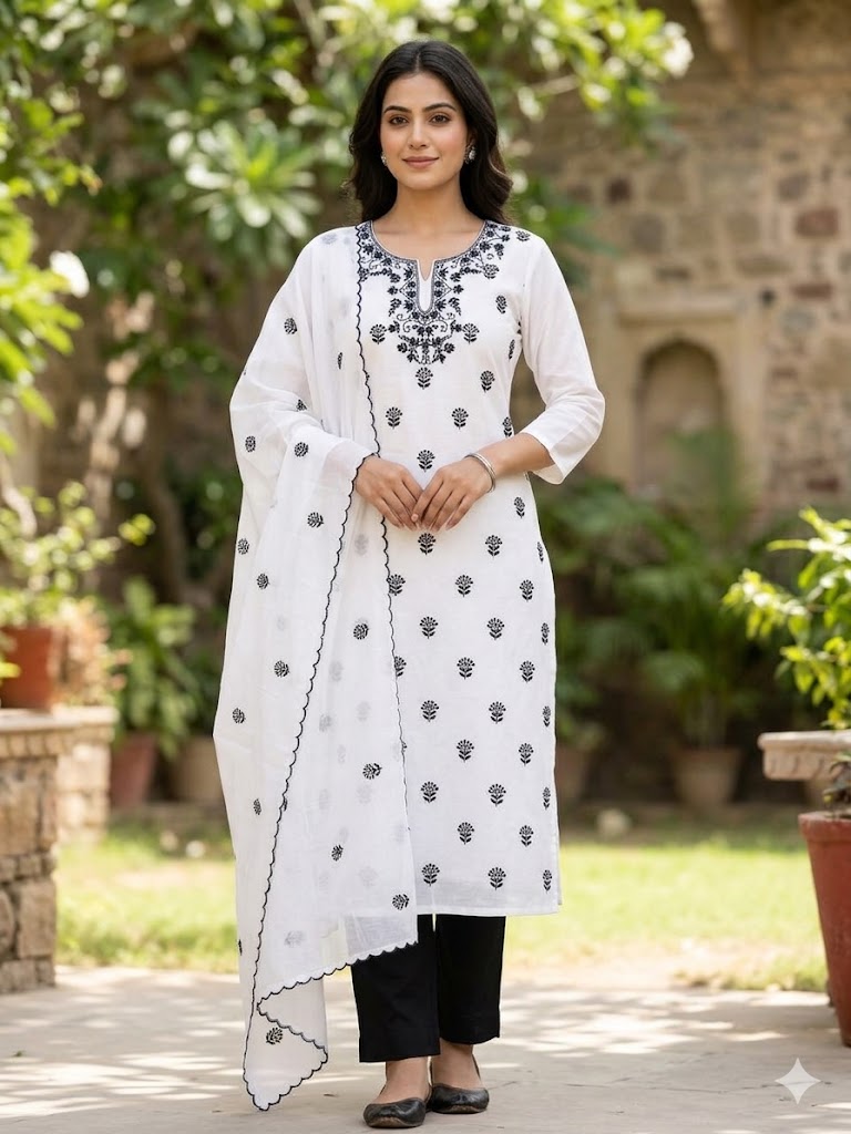 Chikonwala's Exclusive Hand Embroidered Organdy Cotton Dress Material