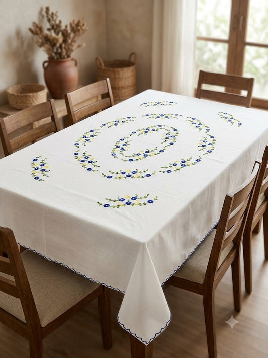 Hand Embroidered Floral Six Seater Table Cover