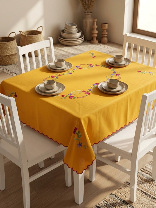 Hand Embroidered Four Seater Floral Table Cover