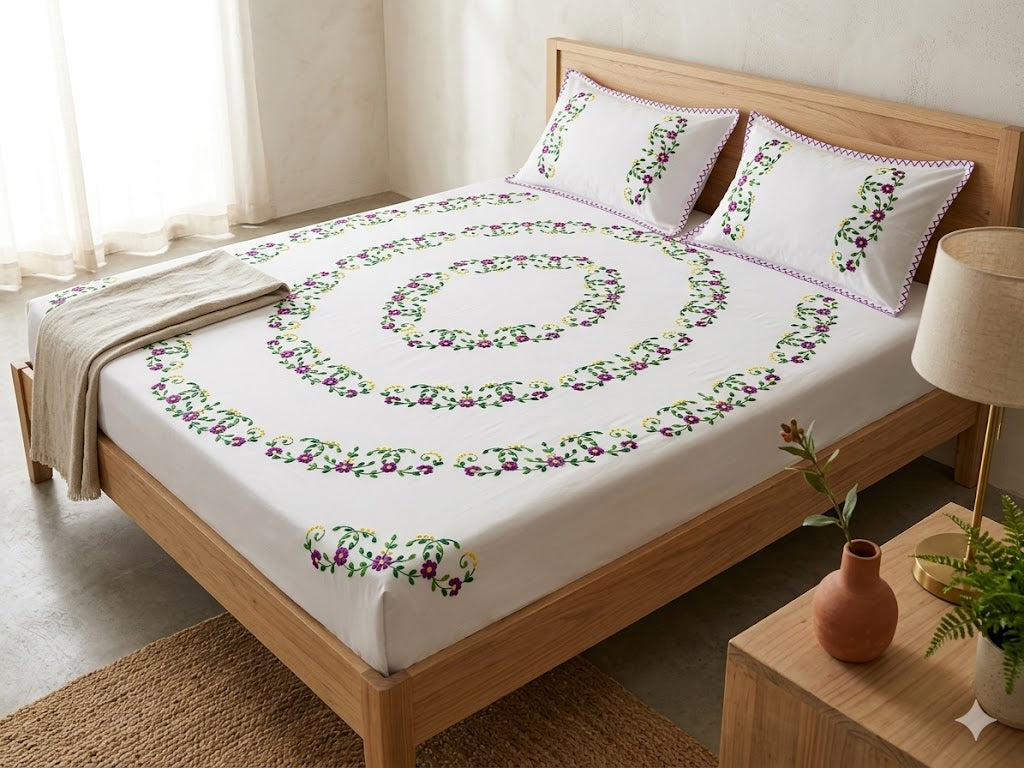 Chikonwala's Hand Embroidered Floral Design Bedsheet