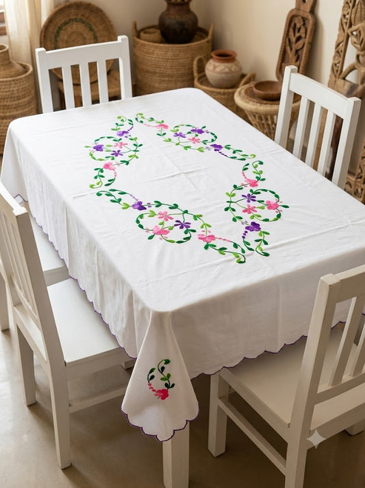 Hand Embroidered Four Seater Floral Table Cover