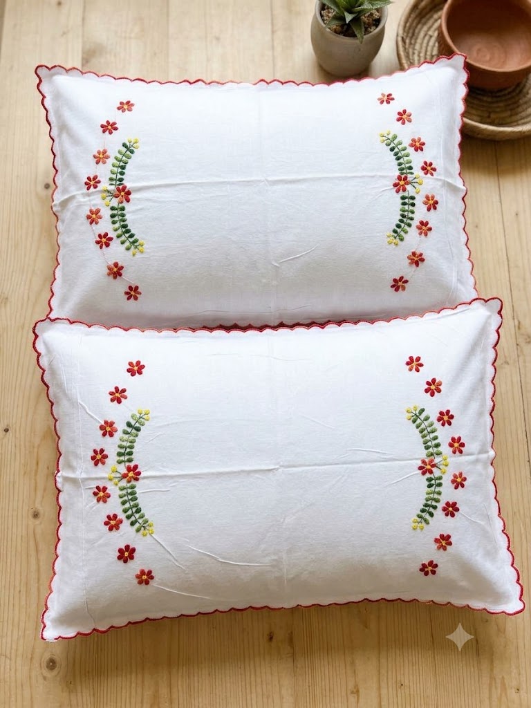 Chikonwala Hand-Embroidered Floral Pillow Cover Set– Set of 2