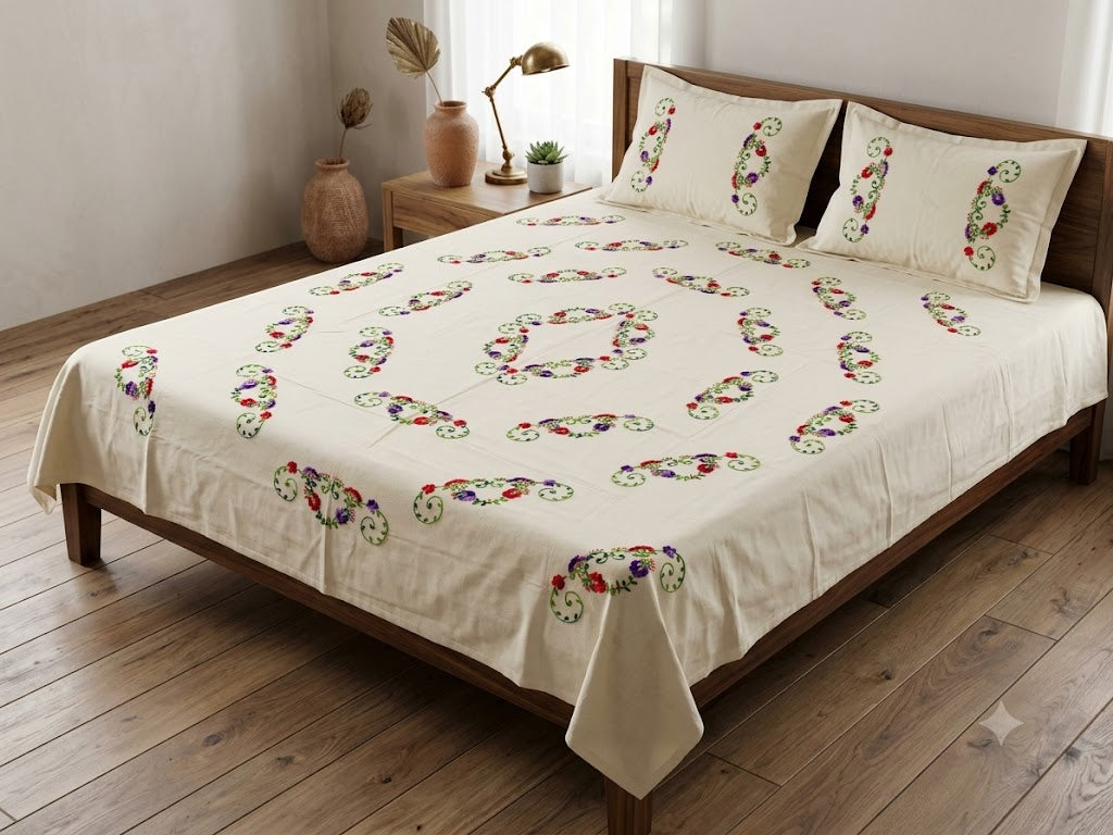 Chikonwala's Hand Embroidered Pure Cotton Bedsheet