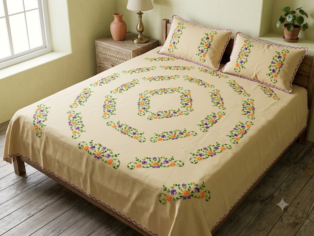 Chikonwala's Hand Embroidered Floral Design Bedsheet