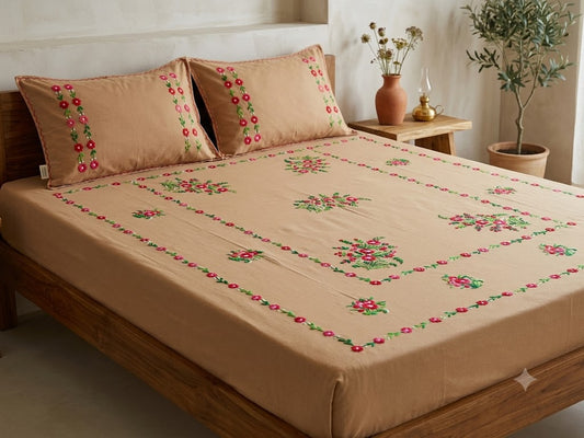 Chikonwala's Hand Embroidered Floral Design Bedsheet