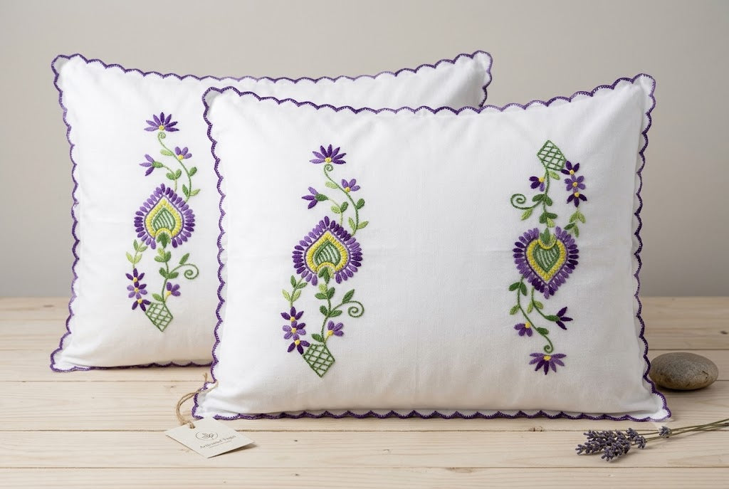 Chikonwala Hand-Embroidered Floral Pillow Cover Set– Set of 2