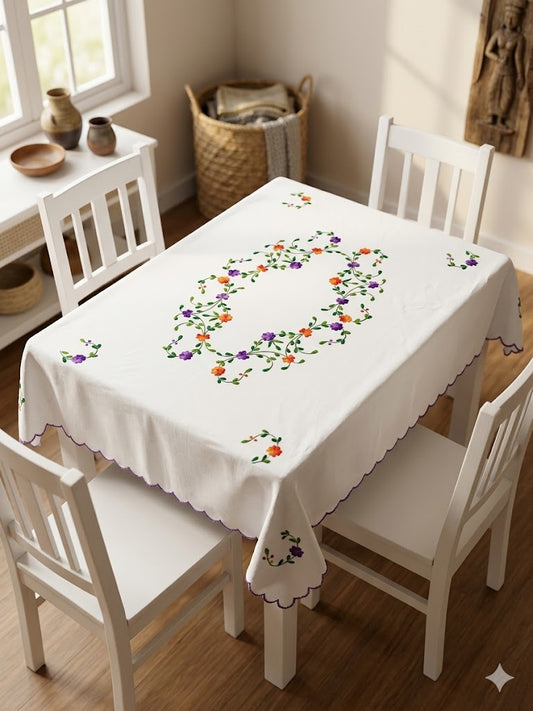 Hand Embroidered Four Seater Floral Table Cover