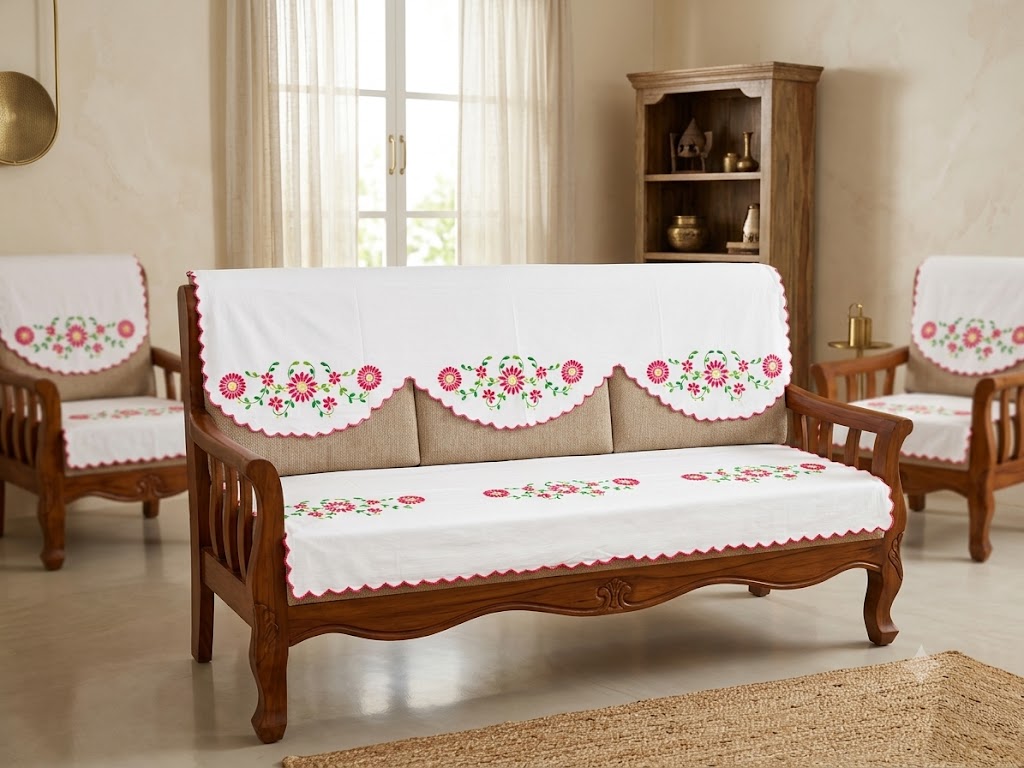Hand Embroidered Sofa Cover (3+1+1 Seater)
