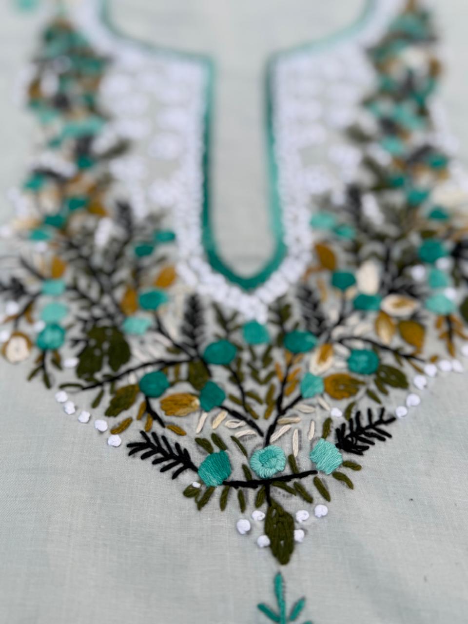 Hand Embroidered Pure Cotton Kurti Material | 3 Meter Premium Fabric | Made in India