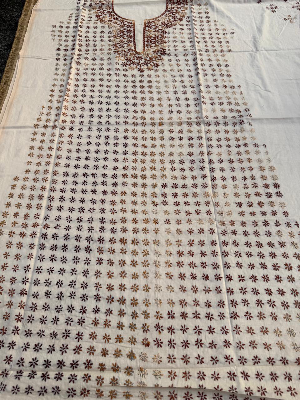 Hand Embroidered Pure Cotton Kurti Material | 3 Meter Premium Fabric | Made in India