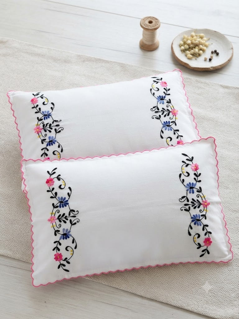 Chikonwala Hand-Embroidered Floral Pillow Cover Set– Set of 2