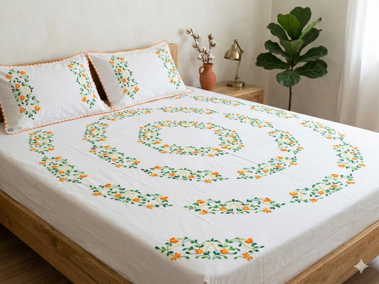 Chikonwala's Hand Embroidered Floral Design Bedsheet