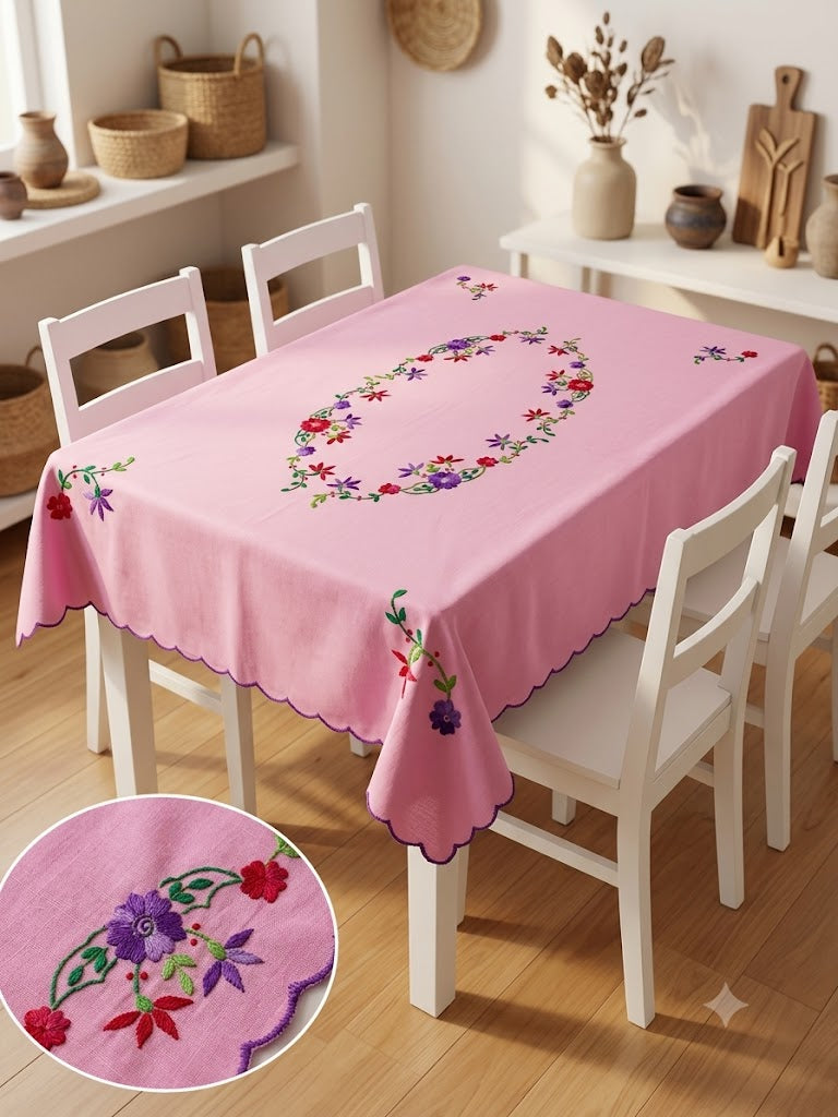 Hand Embroidered Four Seater Floral Table Cover