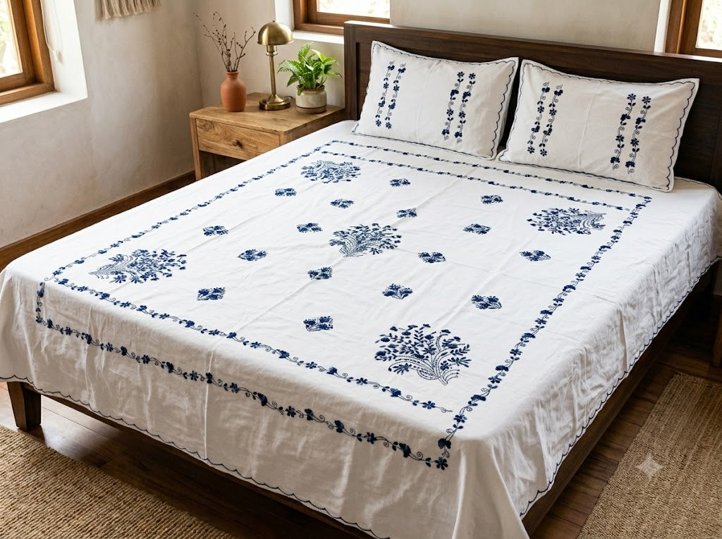 Title Chikonwala's Hand Embroidered Floral Design Bedsheet