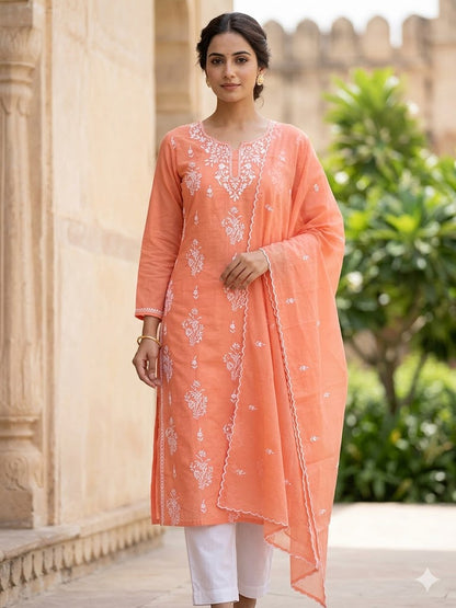 Chikonwala's Exclusive Hand Embroidered Organdy Cotton Dress Material