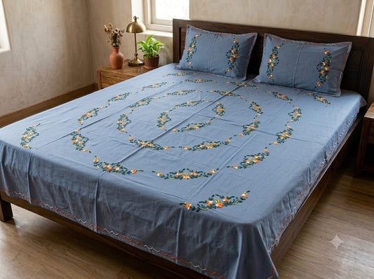 Chikonwala's Hand Embroidered Floral Design Bedsheet