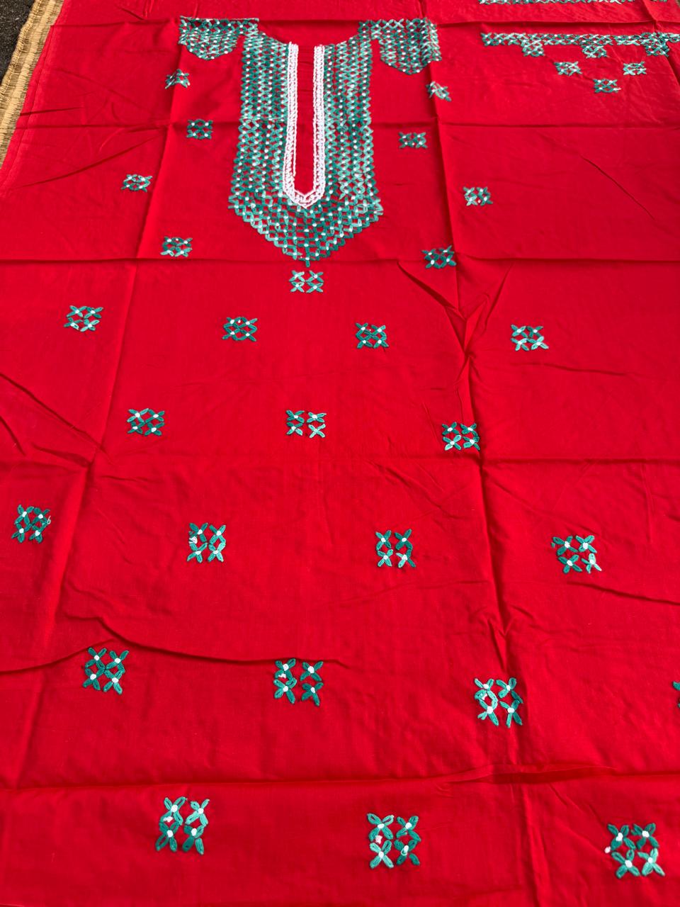 Hand Embroidered Pure Cotton Kurti Material | 3 Meter Premium Fabric | Made in India