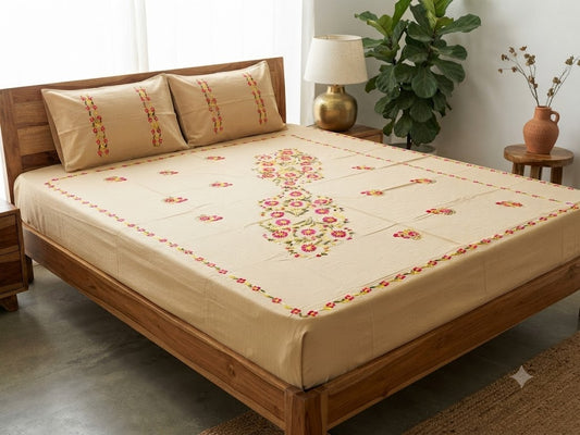 Chikonwala's Hand Embroidered Floral Design Bedsheet