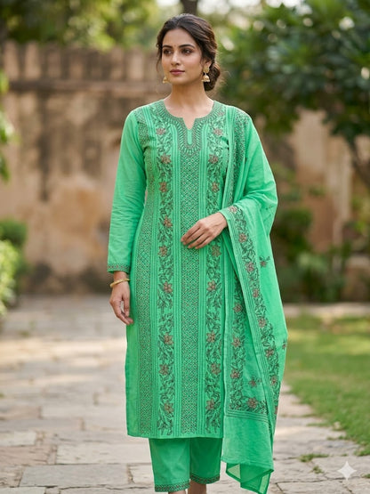 Chikonwala's Exclusive Hand Embroidered Bidding Kantha Dress Material